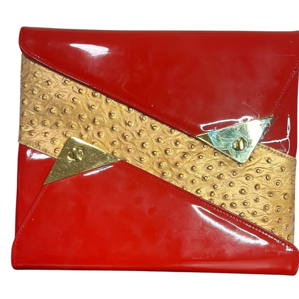 ASHARD RICHLEY Red Patent
Envelope Clutch iPad Case Gold
Tone Accents *NWOT*